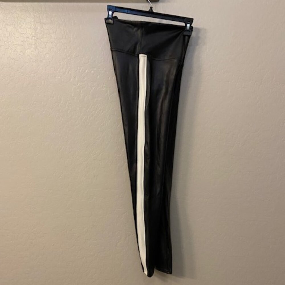 SPANX Faux Leather Tuxedo Stripe Leggings - New Without Tags - Size L